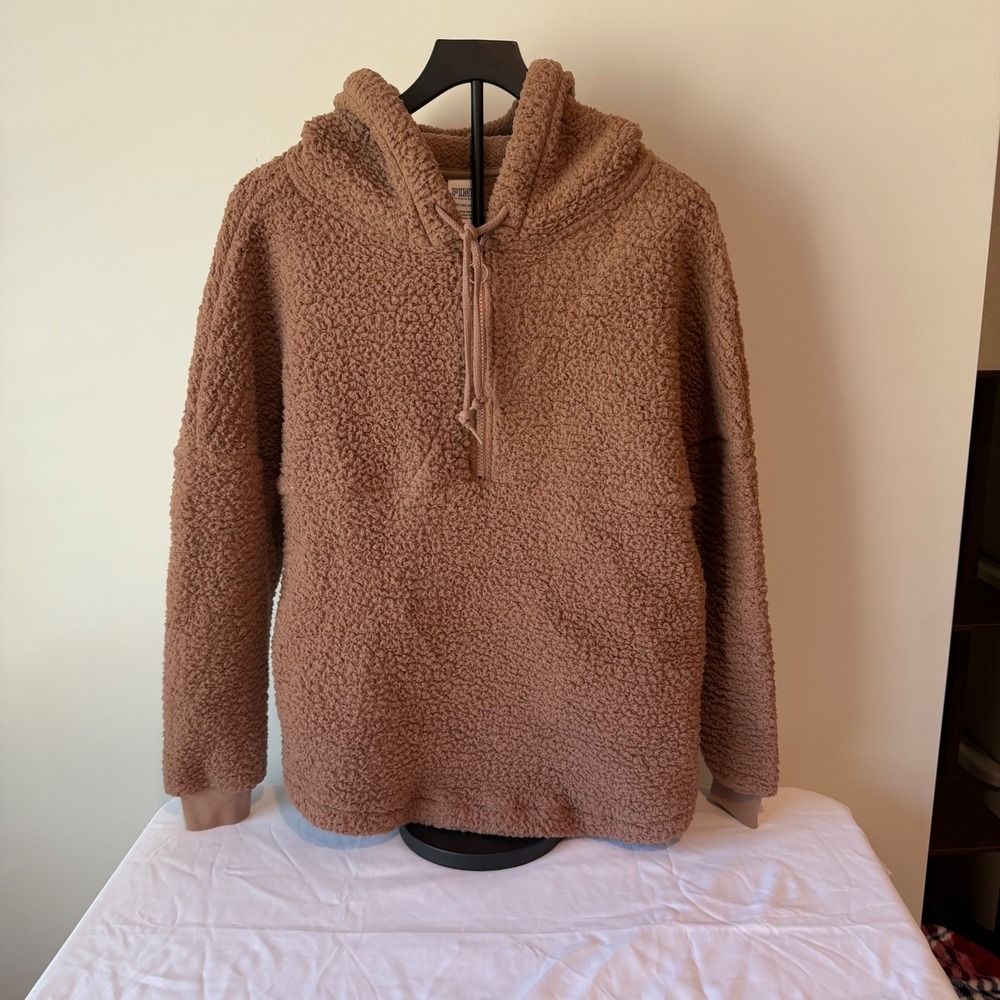 Pink Victoria's Secret Sherpa Fleece Quarter Zip Hoodie Tan Brown XS